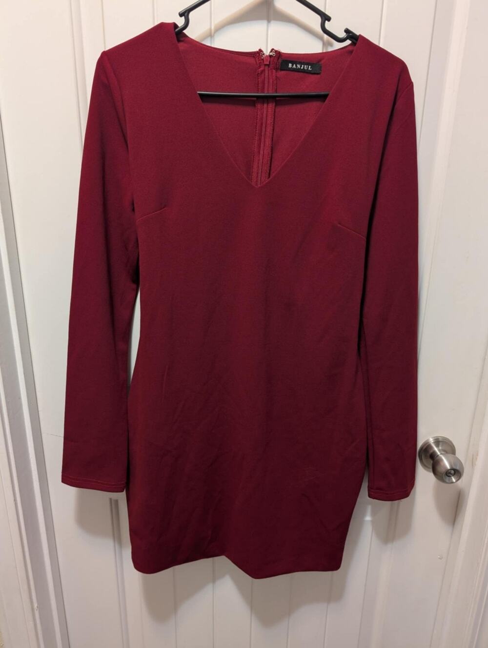 Banjul Burgundy Cocktail Mini Dress Women's L Tie Back Bodycon